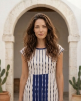 Vestido midi de inspiración mediterránea Estampado Azul